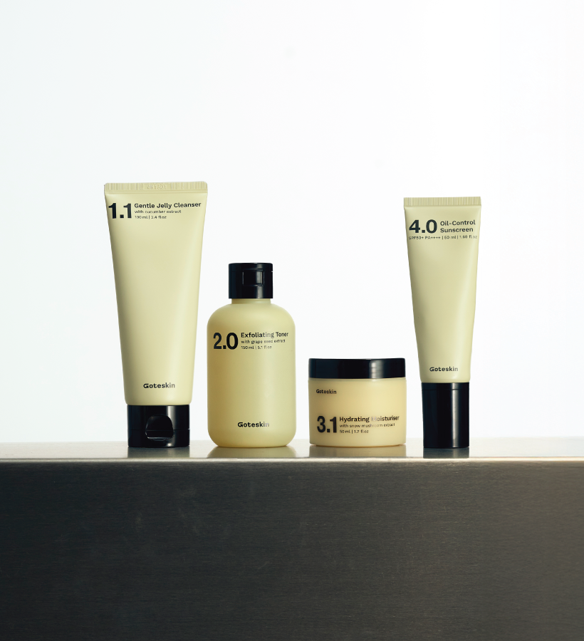 goteskin_full-routine-set_frontview-of-skincare-set-cleanser-toner-moisturiser-sunscreen